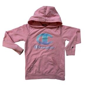 Champion Hoodie KIds Medium Sweatshirt C Metallic Logo Graphic Pullover Sports